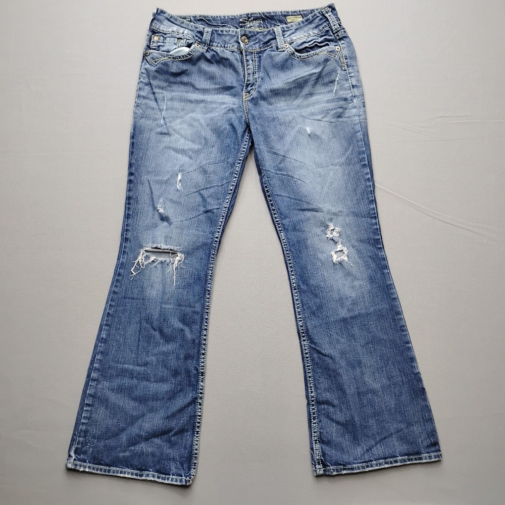 Silver Jeans Co Suki Surplus Bootcut Distressed Blue Denim Jeans W33 L30